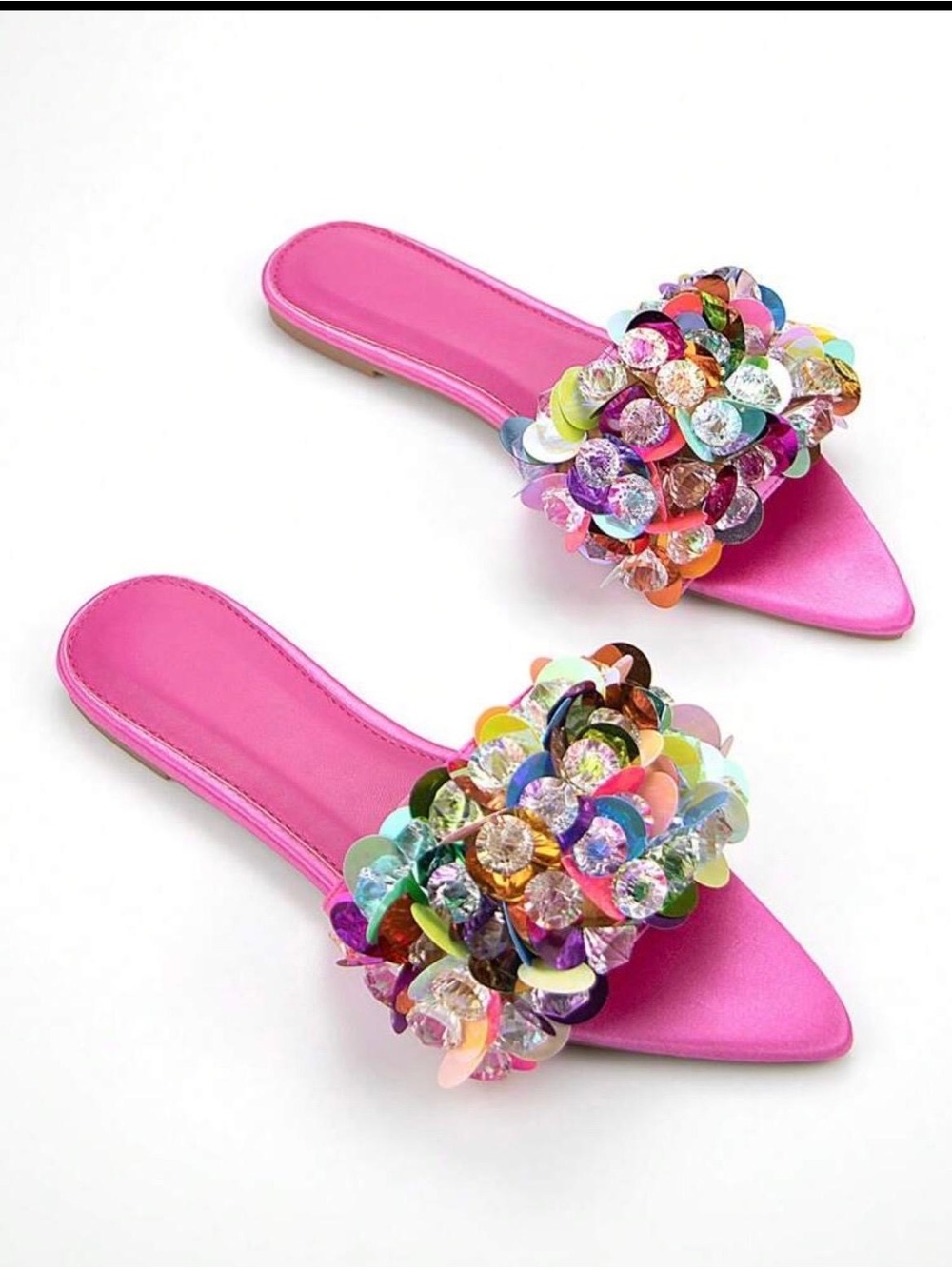 Pink Sequin Slide Sandals - Women's Fashion Mule